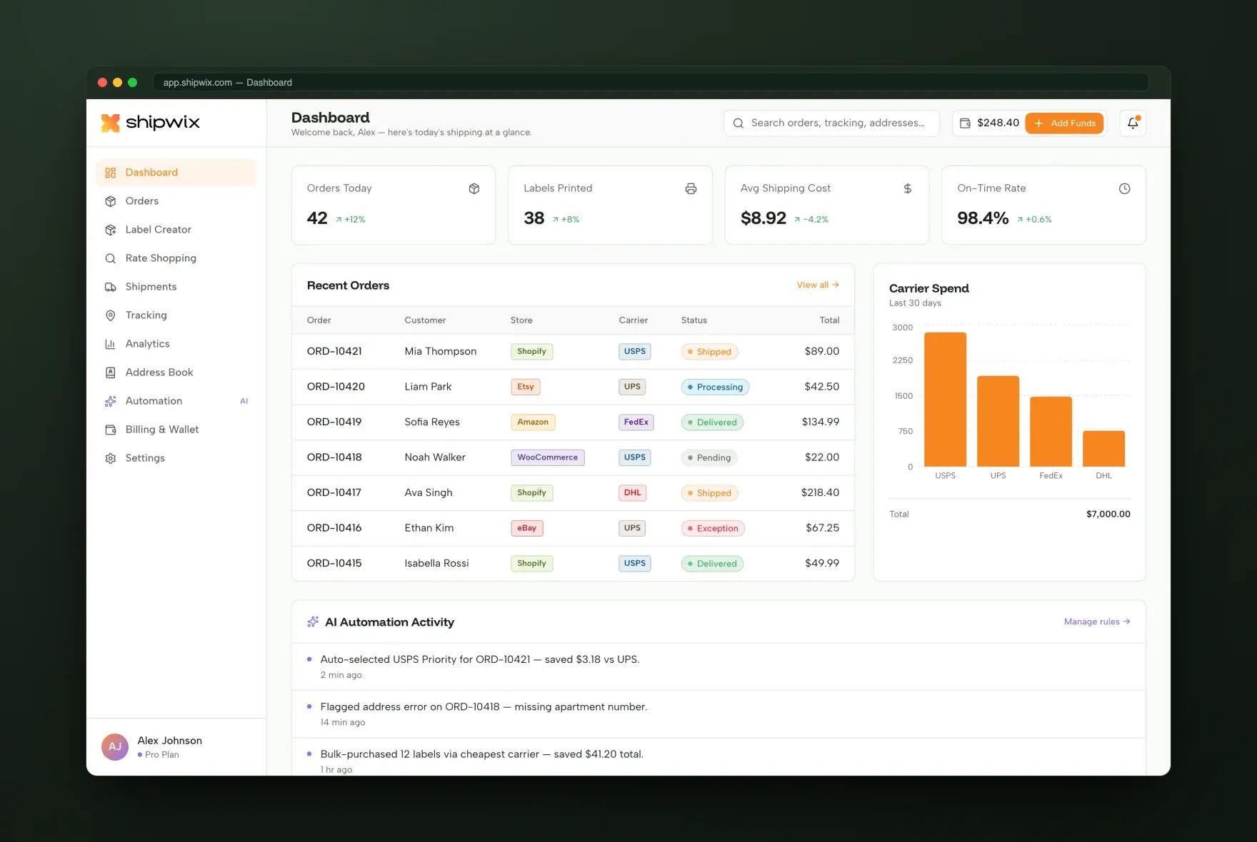 Shipwix dashboard