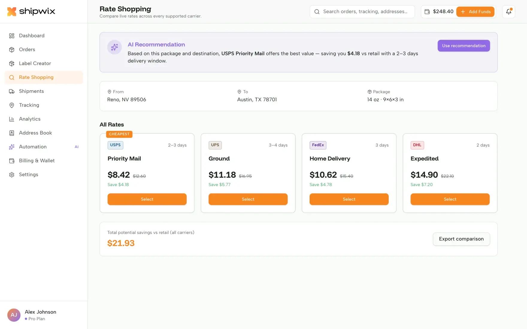 Rate shopping